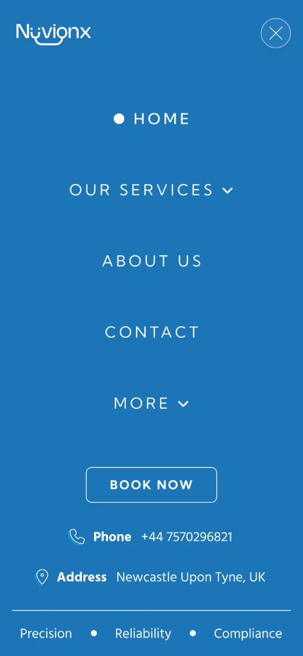Nuvionx mobile Menu