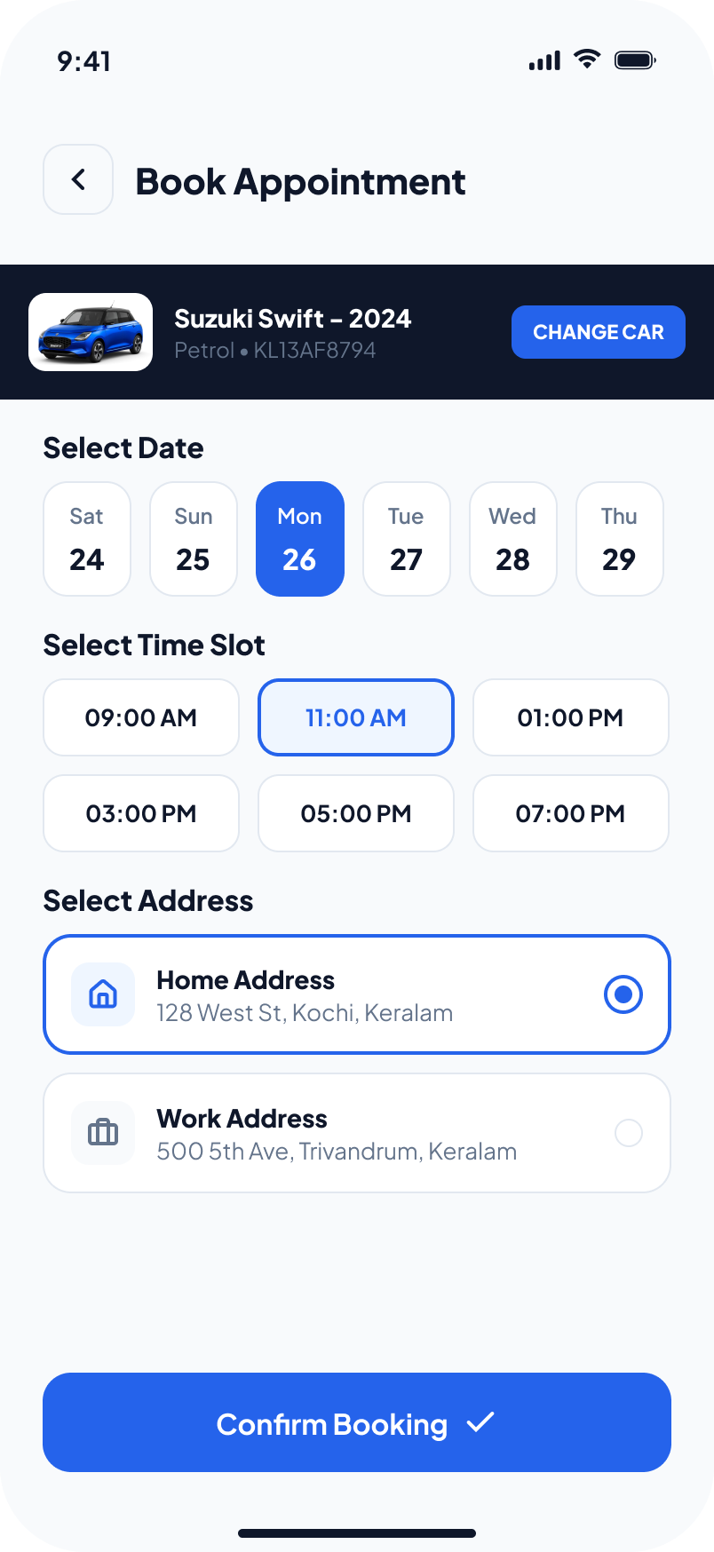 Book appointment screen