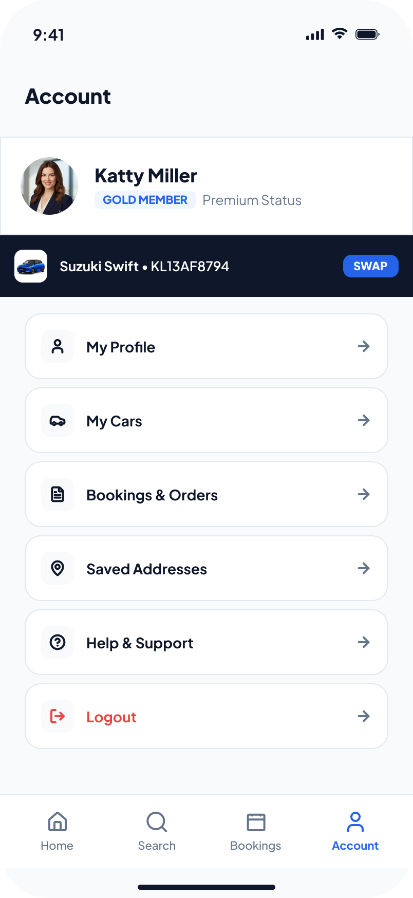 Account screen