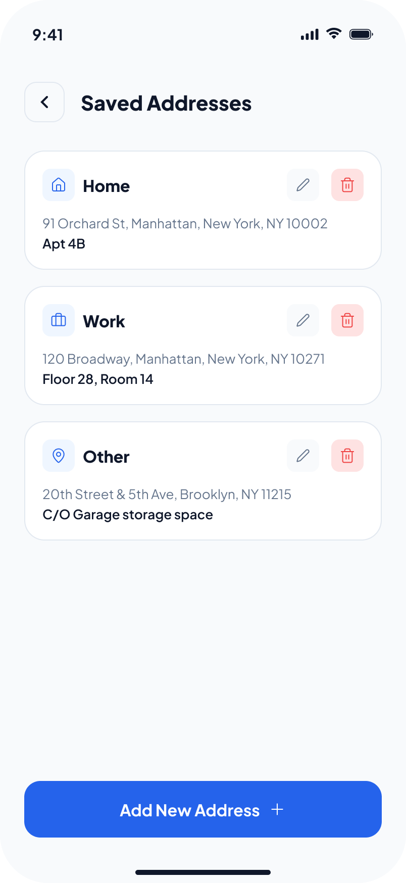 Address book screen