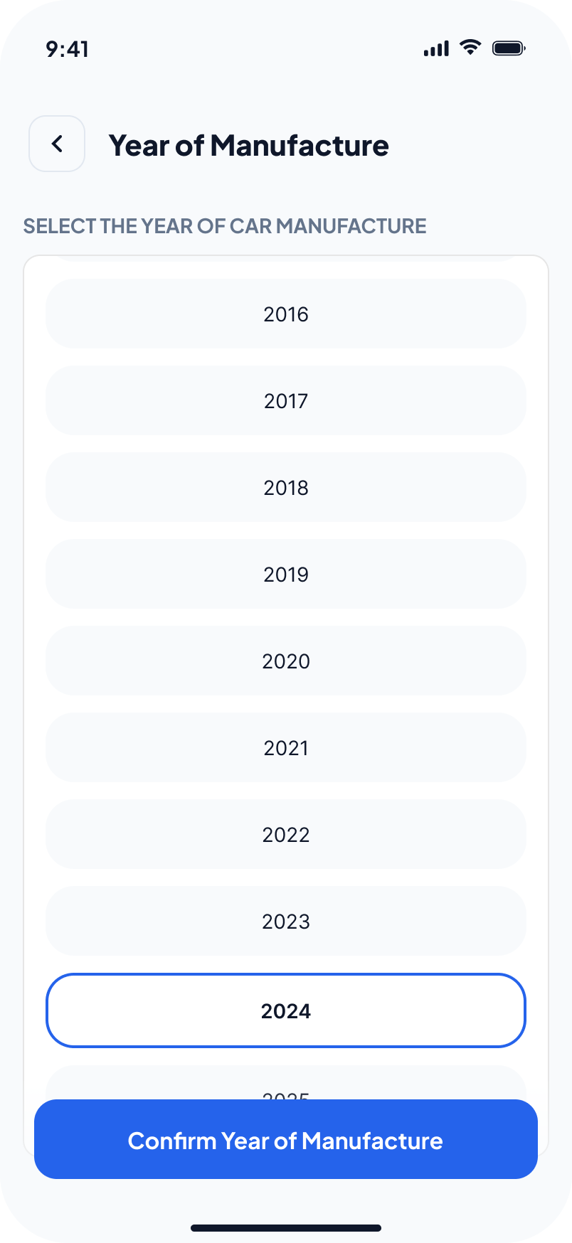 Manufacture year screen
